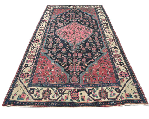 6x12 Vintage Blue Pink Persian Style Hand Knotted Low Pile Wool Runner Rug